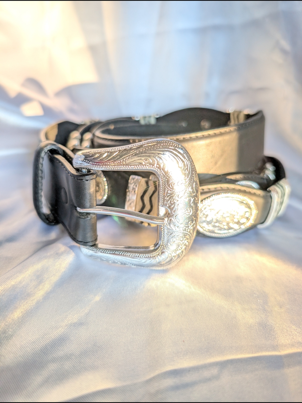 Tony Lama Vintage Black Leather Cutting Champ Western Concho Belt Size 42 Style